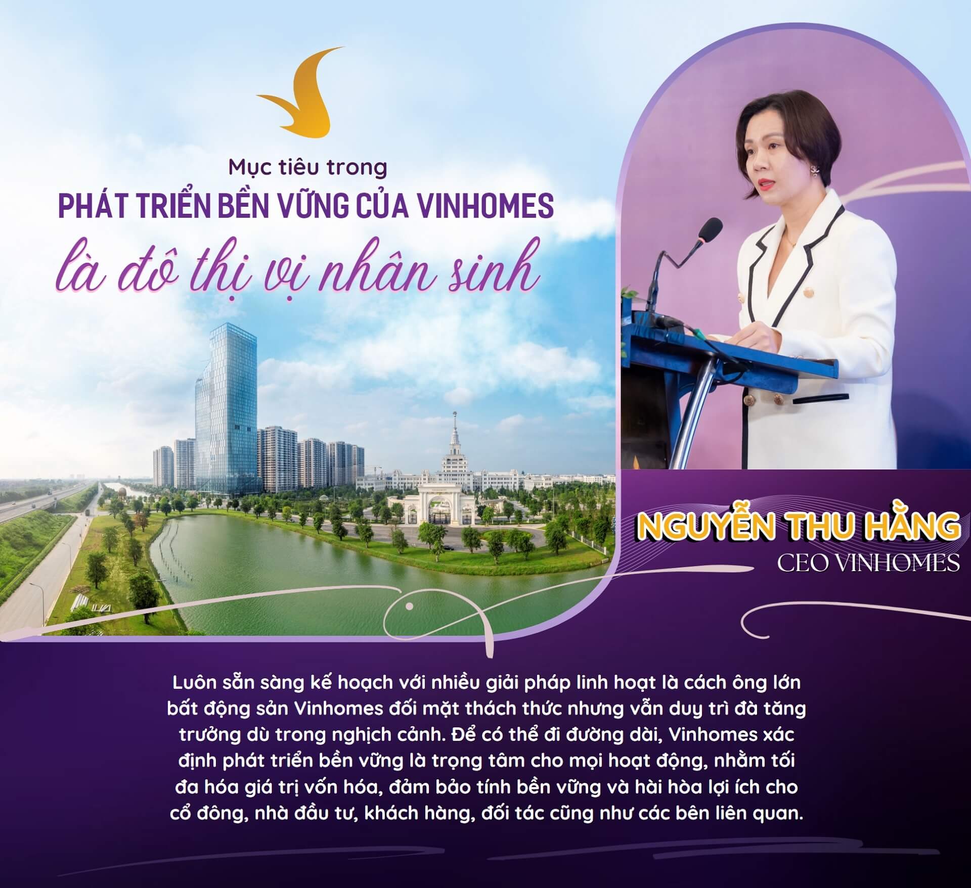 Mục tiêu trong phát triển bền vững của Vinhomes là đô thị vị nhân sinh Mục tiêu trong phát triển bền vững của Vinhomes là đô thị vị nhân sinh